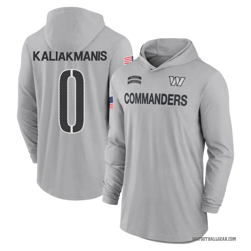 Athan Kaliakmanis Men's Gray Washington Commanders 2024 Salute to Service Lightweight Performance Long Sleeve Hooded T-Shirt