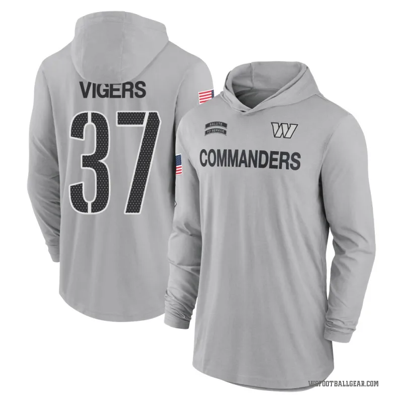 Car'lin Vigers Youth Gray Washington Commanders 2024 Salute to Service Lightweight Performance Long Sleeve Hooded T-Shirt