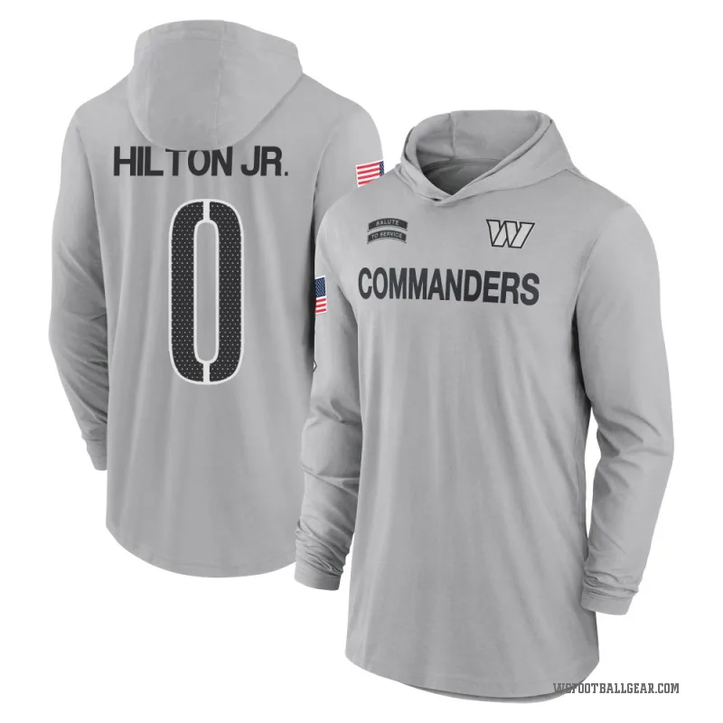 Chris Hilton Jr. Men's Gray Washington Commanders 2024 Salute to Service Lightweight Performance Long Sleeve Hooded T-Shirt