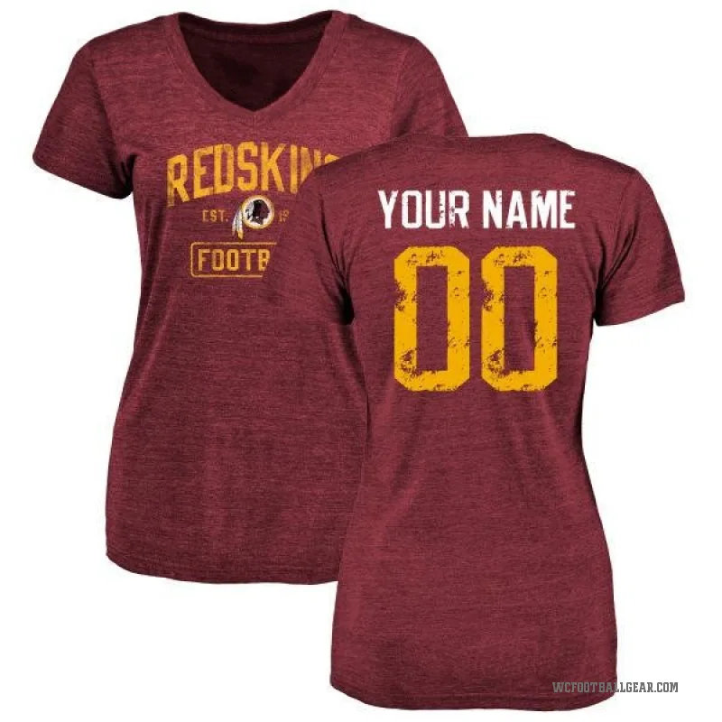 Custom Women's Washington Commanders Burgundy Distressed V-Neck T-Shirt