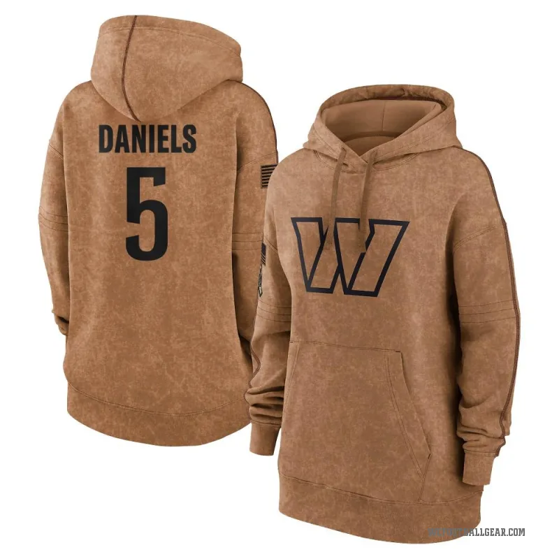 Jayden Daniels Women's Brown Washington Commanders 2023 Salute To Service Pullover Hoodie