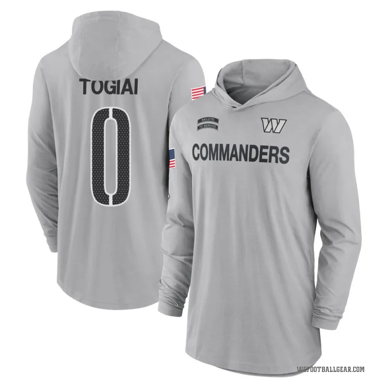 Tanoa Togiai Youth Gray Washington Commanders 2024 Salute to Service Lightweight Performance Long Sleeve Hooded T-Shirt
