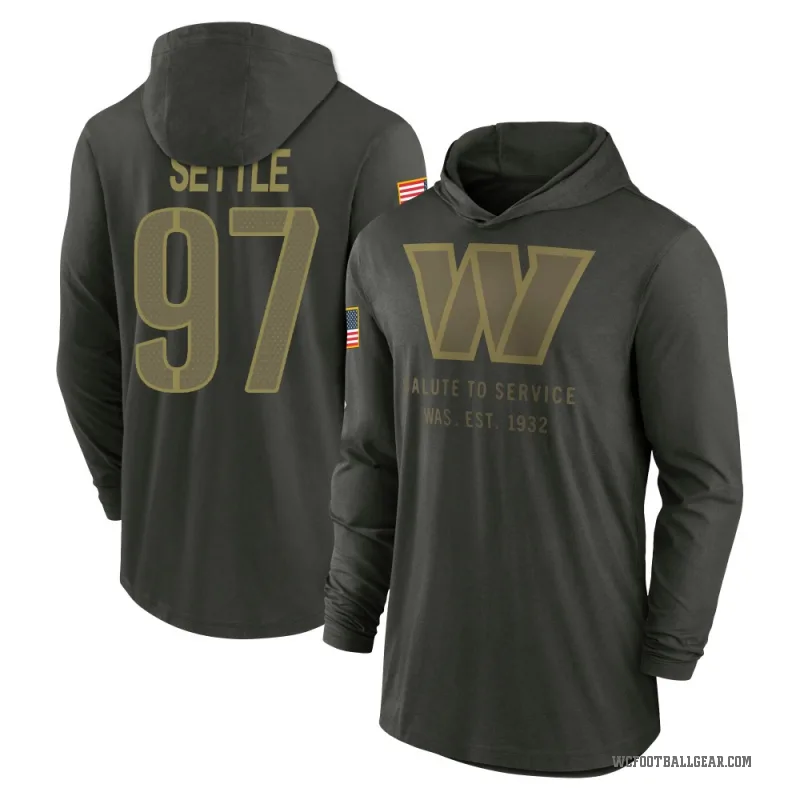 Tim Settle Youth Green Washington Commanders Forest/ 2025 Salute to Service Sideline Lightweight Hooded Pullover Long Sleeve T-S